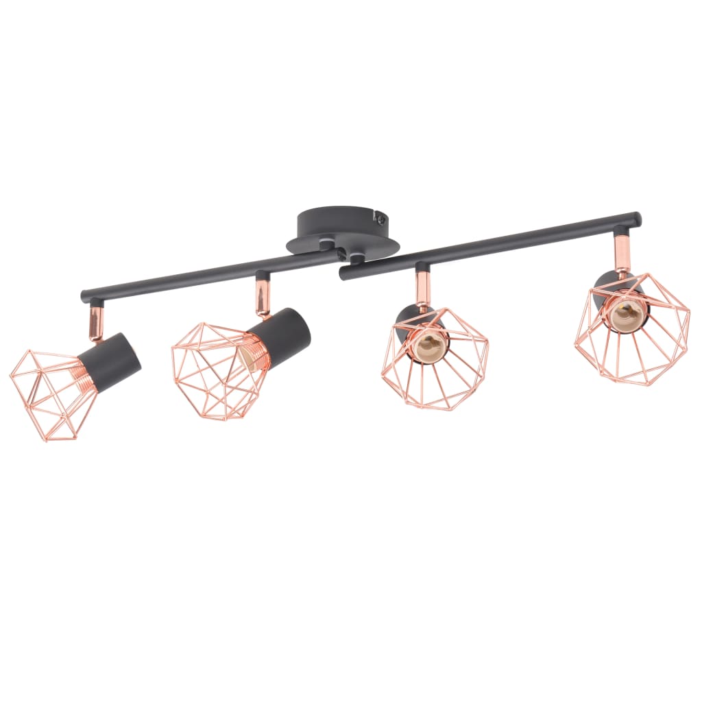 Taklampa med 4 spotlights E14 svart och koppar