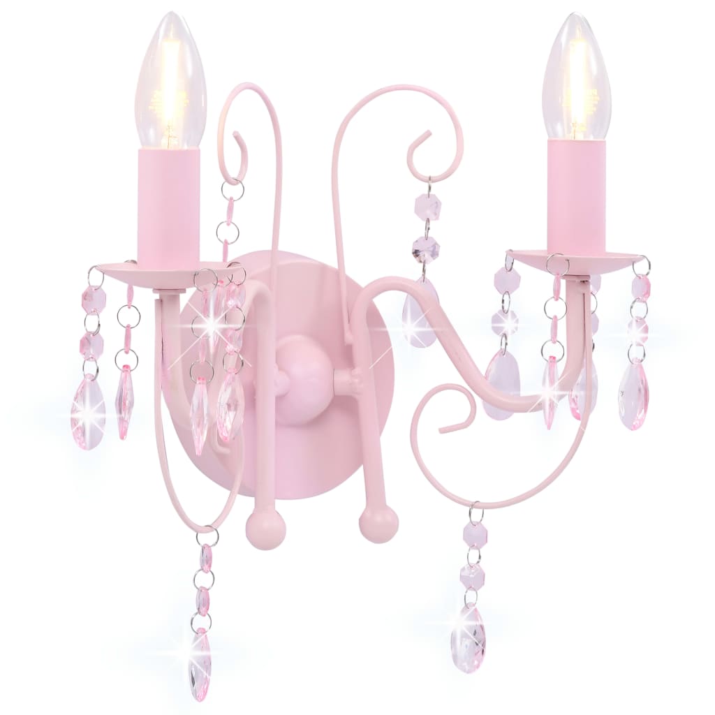 Vägglampa med pärlor rosa 2 x E14-lampor