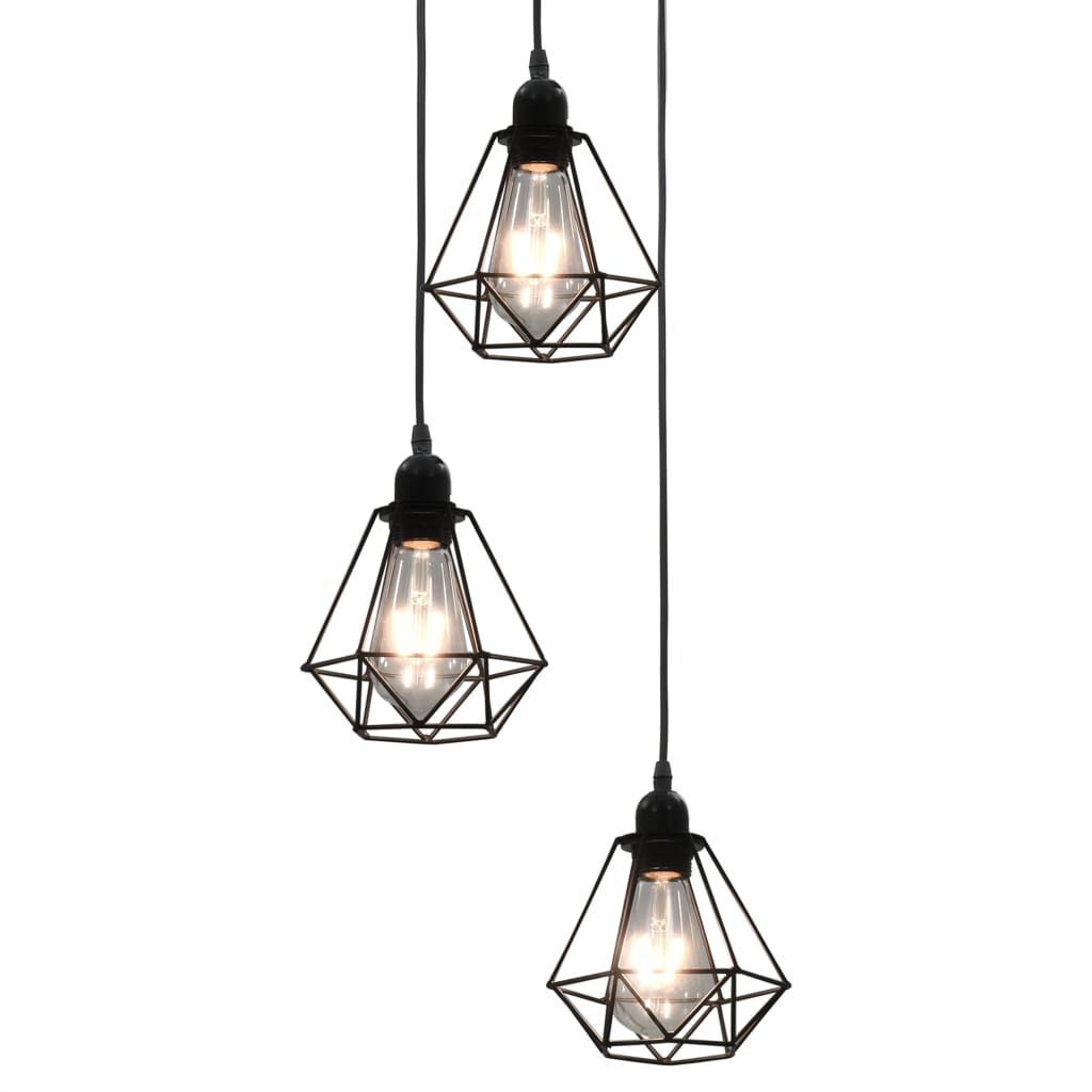 vidaXL Taklampa med diamantdesign svart 3 x E27-lampa