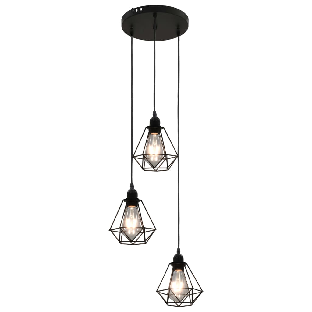 vidaXL Taklampa med diamantdesign svart 3 x E27-lampa