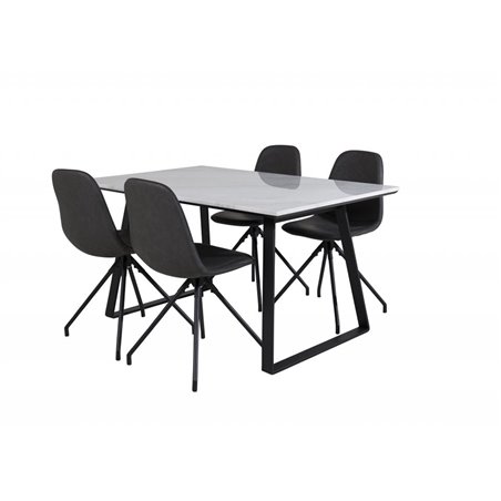 Estelle Dining Table 140*90 - White / Black, Polar Dining Chair with Spin function - black Legs - Black PU - Black Stitches_4