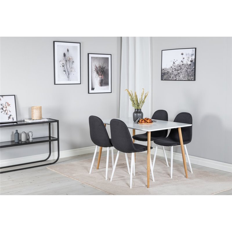 Polar Dining Table - 120*75*H75 - White / Oak, Polar Dining Chair - White Legs - Black Fabric_4