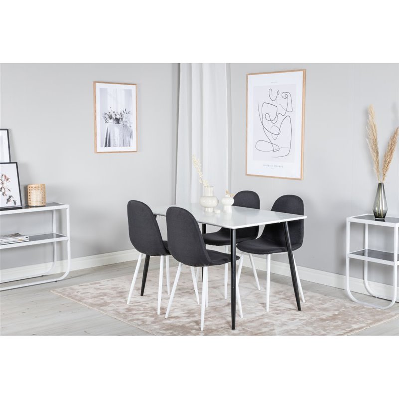 Polar Dining Table - 120*75*H75 - White / Black, Polar Dining Chair - White Legs - Black Fabric_4