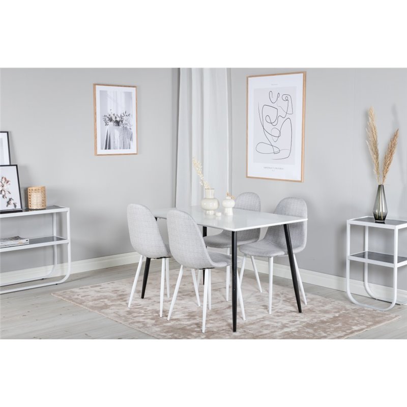 Polar Dining Table - 120*75*H75 - White / Black, Polar Dining Chair - White Legs - Light Grey Fabric_4