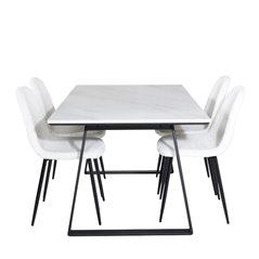 Estelle Dining Table 140*90 - White / Black, Polar Fluff Dining Chair - Black Legs  - White Teddy _4