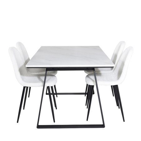 Estelle Dining Table 140*90 - White / Black, Polar Fluff Dining Chair - Black Legs  - White Teddy _4