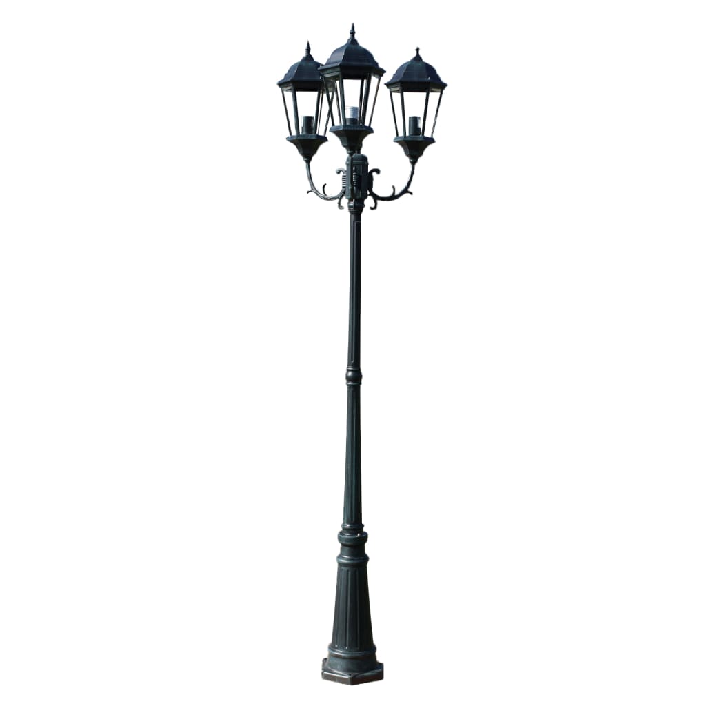 vidaXL Trädgårdslampa 3 armar 230 cm mörkgrön/svart aluminium