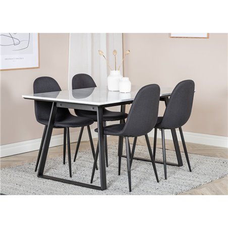 Estelle Dining Table 140*90 - White / Black, Polar Dining Chair - Black Legs - Black Fabric_4