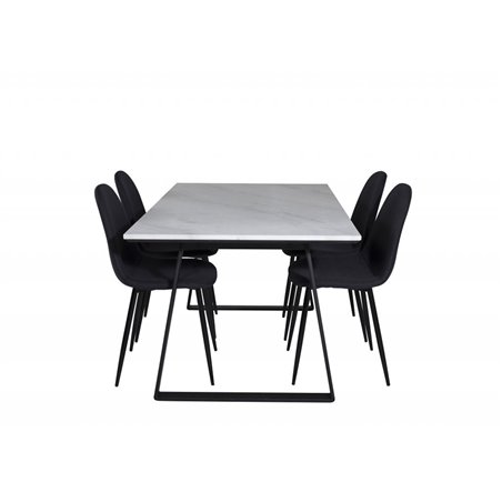 Estelle Dining Table 140*90 - White / Black, Polar Dining Chair - Black Legs - Black Fabric_4