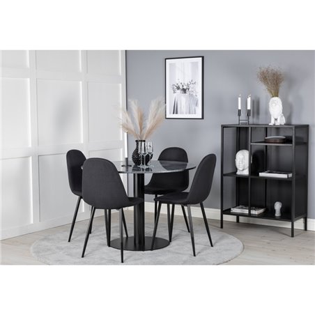 Estelle Round Dining Table ø106 H75 - Black / Black, Polar Dining Chair - Black Legs - Black Fabric_4