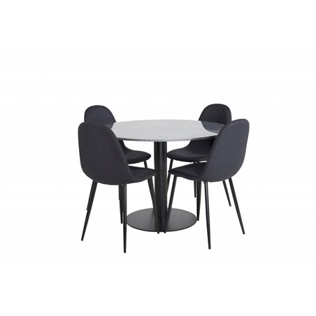 Estelle Round Dining Table ø106 H75 - Black / Black, Polar Dining Chair - Black Legs - Black Fabric_4