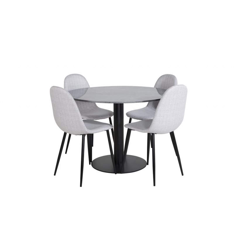 Estelle Round Dining Table ø106 H75 - Black / Black, Polar Dining Chair - Black Legs - Light Grey Fabric_4