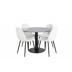 Estelle Round Dining Table ø106 H75 - Black / Black, Polar Fluff Dining Chair - Black Legs - White Teddy _4