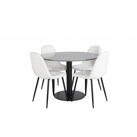 Estelle Round Dining Table ø106 H75 - Black / Black, Polar Fluff Dining Chair - Black Legs - White Teddy _4