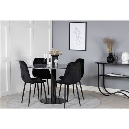 Estelle Round Dining Table ø106 H75 - Black / Black, Polar Diamond Dining Chair - Black Legs - Black Velvet_4