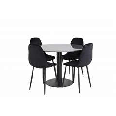 Estelle Round Dining Table ø106 H75 - Black / Black, Polar Diamond Dining Chair - Black Legs - Black Velvet_4