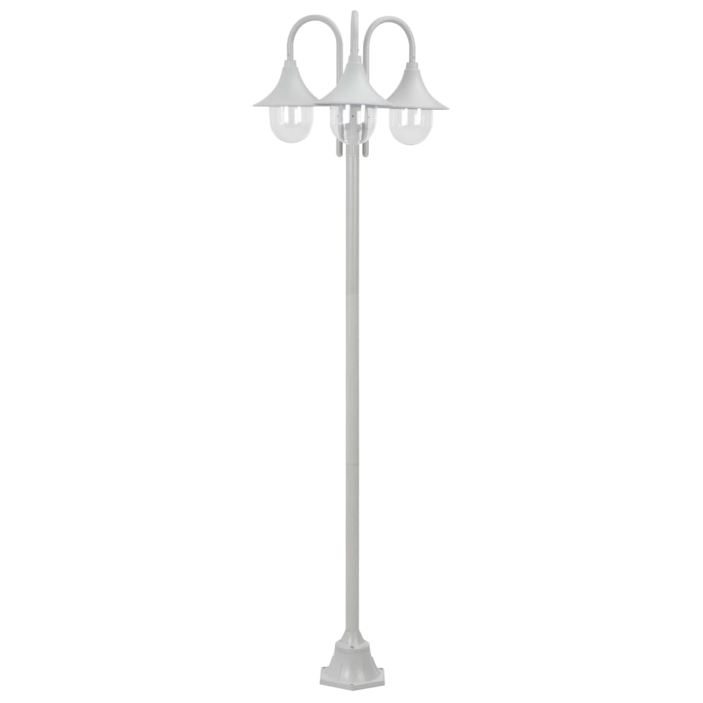 vidaXL Lyktstolpe för trädgård E27 220 cm aluminium 3 lyktor vit