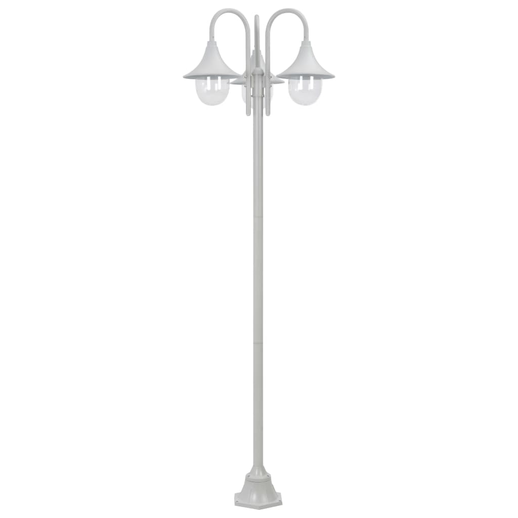 vidaXL Lyktstolpe för trädgård E27 220 cm aluminium 3 lyktor vit