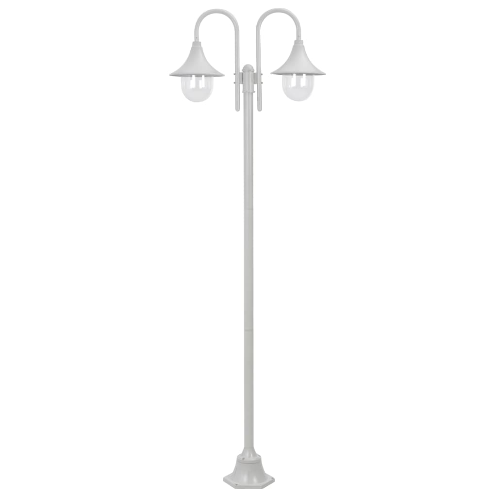 vidaXL Lyktstolpe för trädgård E27 220 cm aluminium 2 lyktor vit