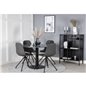 Estelle Round Dining Table ø106 H75 - Black / Black, Polar Dining Chair with Spin function - black Legs - Black PU - Black Stitc