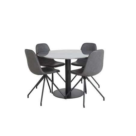 Estelle Round Dining Table ø106 H75 - Black / Black, Polar Dining Chair with Spin function - black Legs - Black PU - Black Stitc