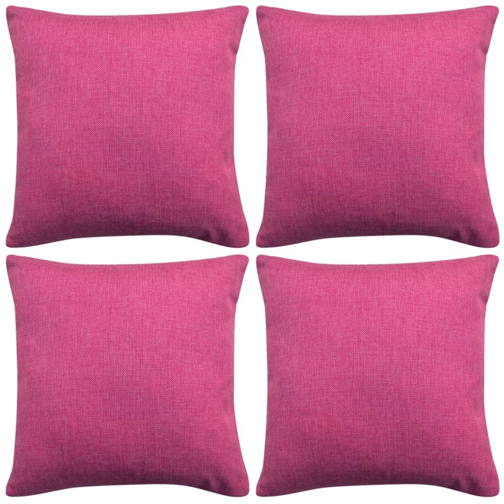 vidaXL Kuddöverdrag 4 st linne-design 50x50 cm rosa