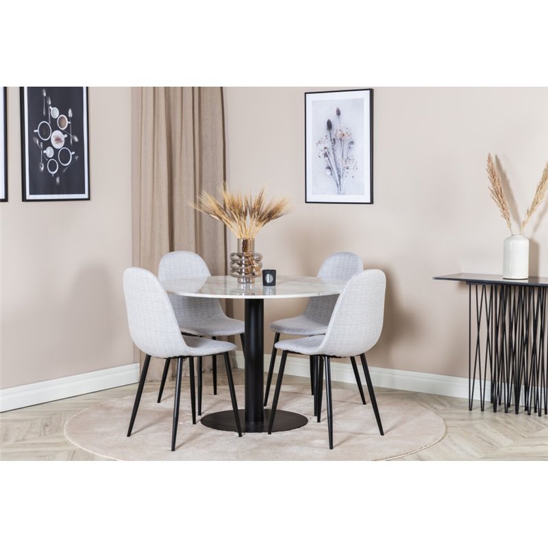 Estelle Round Dining Table ø106 H75 - White / Black, Polar Dining Chair - Black Legs - Light Grey Fabric_4