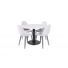 Estelle Round Dining Table ø106 H75 - White / Black, Polar Dining Chair - Black Legs - Light Grey Fabric_4