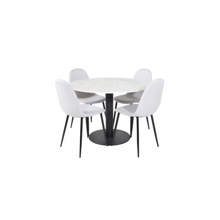 Estelle Round Dining Table ø106 H75 - White / Black, Polar Dining Chair - Black Legs - Light Grey Fabric_4