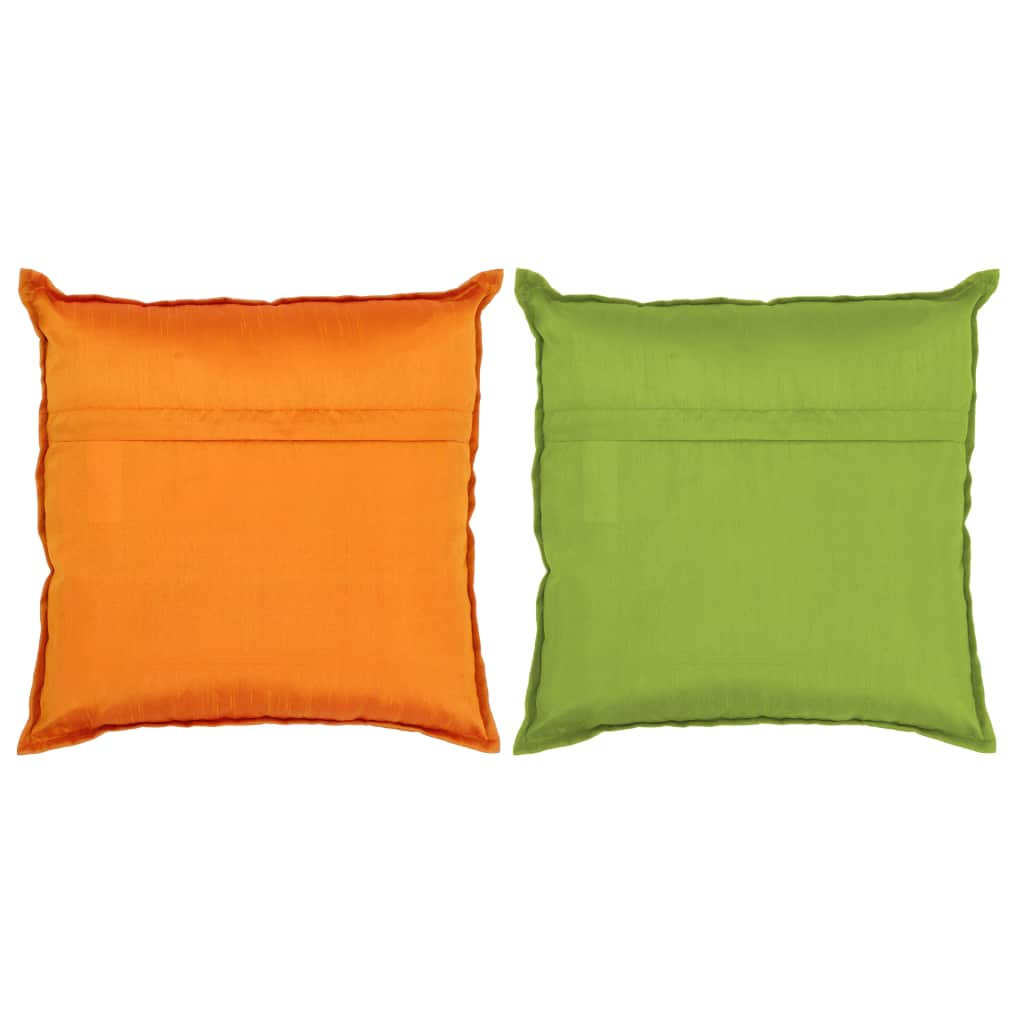 vidaXL Kuddar 2 st lappmönster handgjord 45x45 cm orange/grön