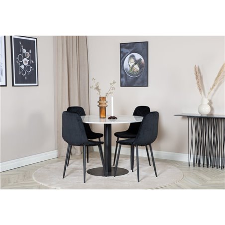 Estelle Round Dining Table ø106 H75 - White / Black, Polar Diamond Dining Chair - Black Legs - Black Velvet_4