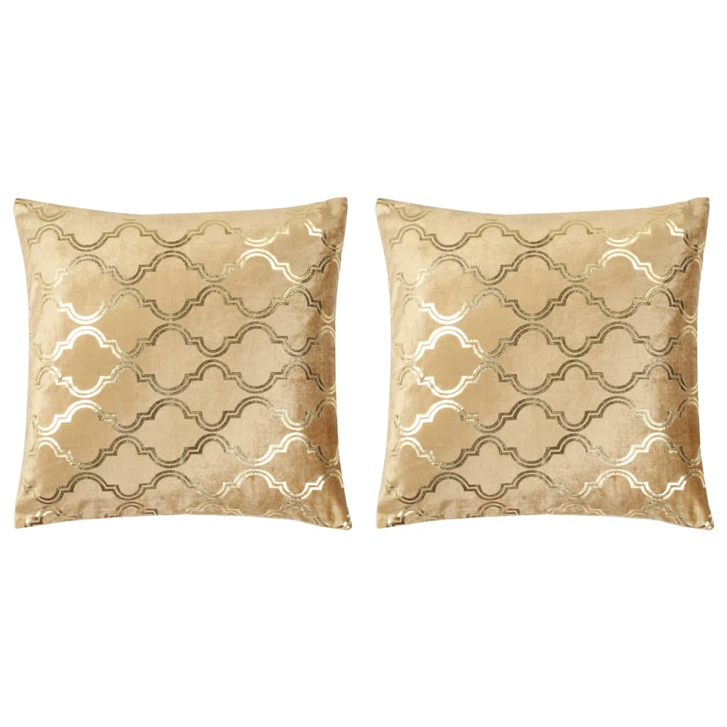 vidaXL Kuddar 2 st med folietryck beige och guld 40x40 cm sammet