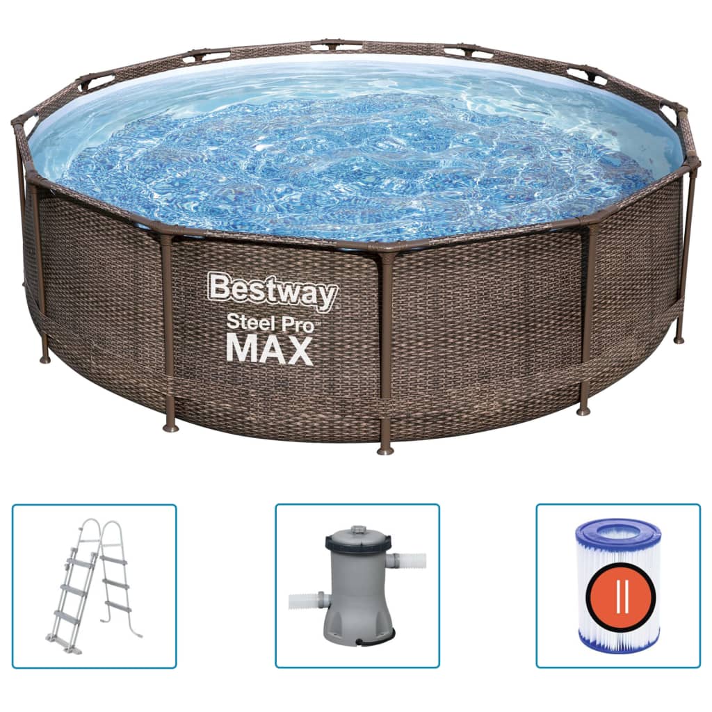 Bestway Pool Steel Pro MAX Deluxe Series med tillbehör rund 366x100 cm