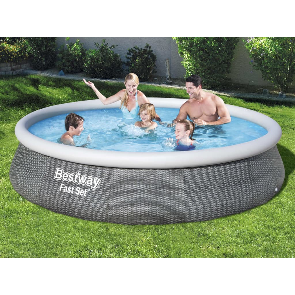 Bestway Uppblåsbar pool Fast Set med pump 396x84 cm