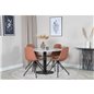 Estelle Round Dining Table ø106 H75 - White / Black, Polar Dining Chair with Spin function - black Legs - Brown PU - White Stitc