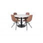 Estelle Round Dining Table ø106 H75 - White / Black, Polar Dining Chair with Spin function - black Legs - Brown PU - White Stitc