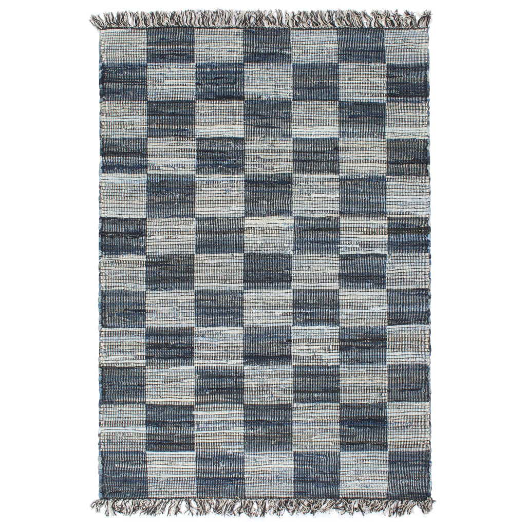 vidaXL Handvävd matta Chindi denim 120x170 cm blå