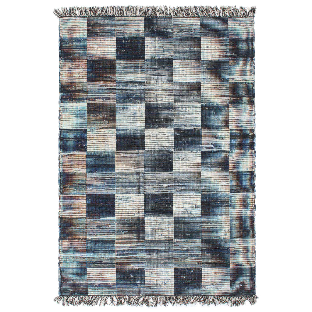 vidaXL Handvävd matta Chindi denim 160x230 cm blå