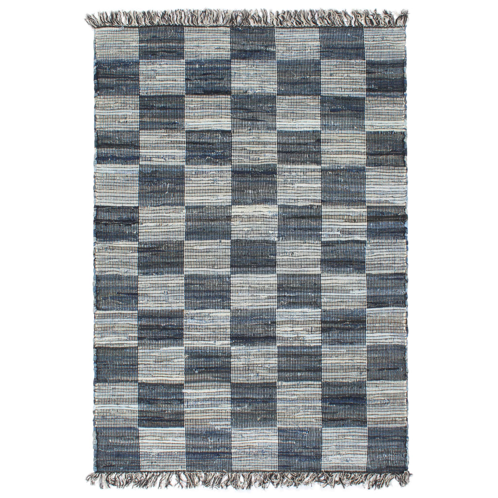 vidaXL Handvävd matta Chindi denim 200x290 cm blå