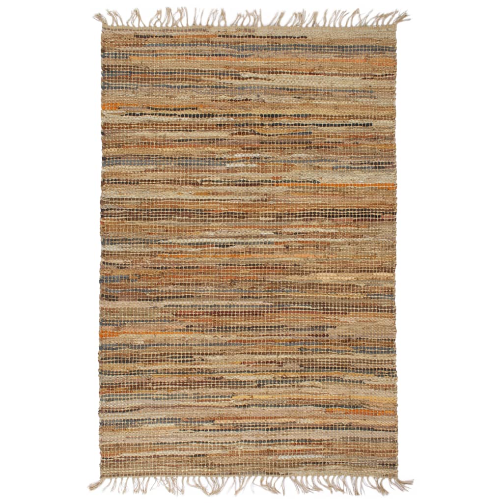 vidaXL Handvävd matta Chindi läder jute 120x170 cm beige