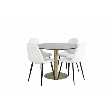 Estelle Round Dining Table ø106 H75 - Black / Brass, Polar Fluff Dining Chair - Black Legs - White Teddy _4