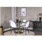 Estelle Round Dining Table ø106 H75 - Black / Brass, Polar Diamond Dining Chair - Black Legs - Grey Fabric_4