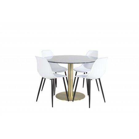 Estelle Round Dining Table ø106 H75 - Black / Brass, Polar Diamond Dining Chair - Black Legs - Grey Fabric_4