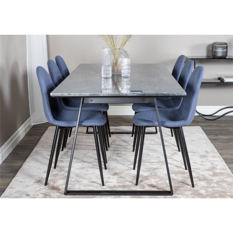 Estelle Dining Table 200*90*H76 - Black / Black, Polar Dining Chair - Black Legs - Blue Fabric_6