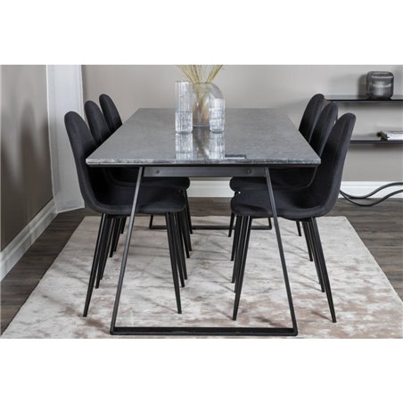 Estelle Dining Table 200*90*H76 - Black / Black, Polar Dining Chair - Black Legs - Black Fabric_6