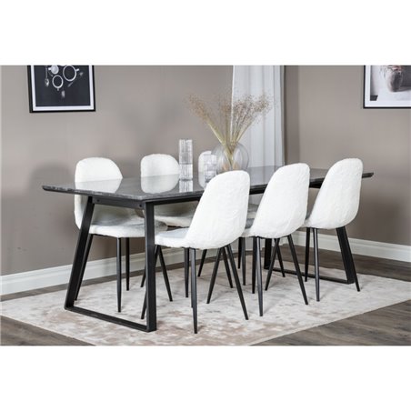 Estelle Dining Table 200*90*H76 - Black / Black, Polar Fluff Dining Chair - Black Legs  - White Teddy _6