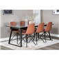 Estelle Dining Table 200*90*H76 - Black / Black, Polar Dining Chair with Spin function - black Legs - Brown PU - White Stitches_