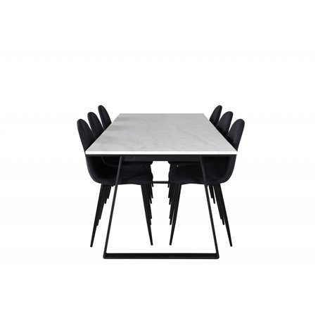 Estelle Dining Table 200*90*H76 - White / Black, Polar Dining Chair - Black Legs - Black Fabric_6