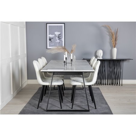 Estelle Dining Table 200*90*H76 - White / Black, Polar Fluff Dining Chair - Black Legs  - White Teddy _6