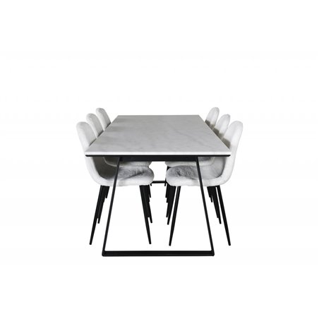 Estelle Dining Table 200*90*H76 - White / Black, Polar Fluff Dining Chair - Black Legs  - White Teddy _6